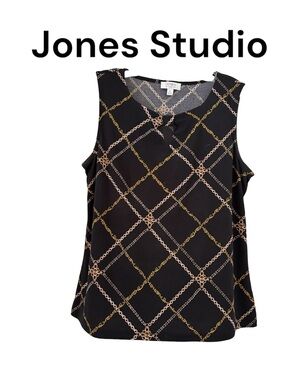 Jones Studio Brown Sleeveless Top with Gold & Cream Chain Print